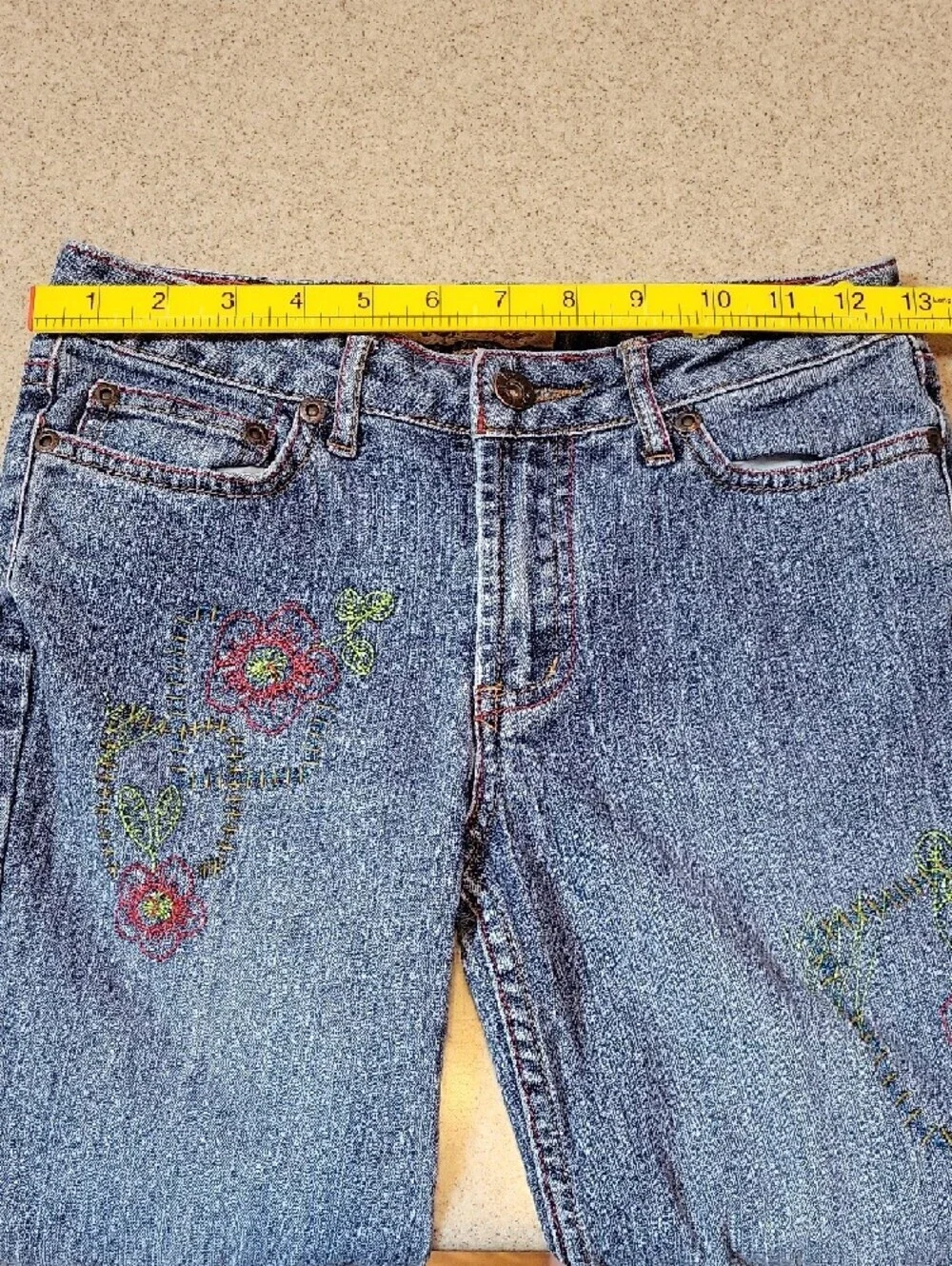 lei Flared Floral Embroidered Denim Jeans Size 12 Stretch